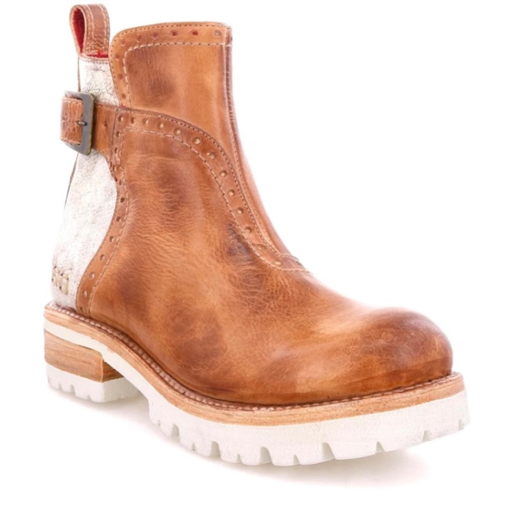 Bed Stu Brianna Leather Boots Women's Size 6.5 Side Zipper Chunky 90s Style EUC